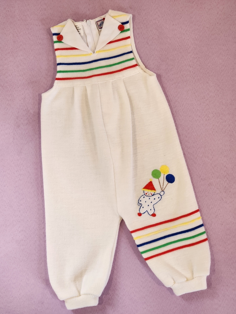 Vintage 80's Petit Ami Rainbow Clown Romper 6m Whimsical Clown Core